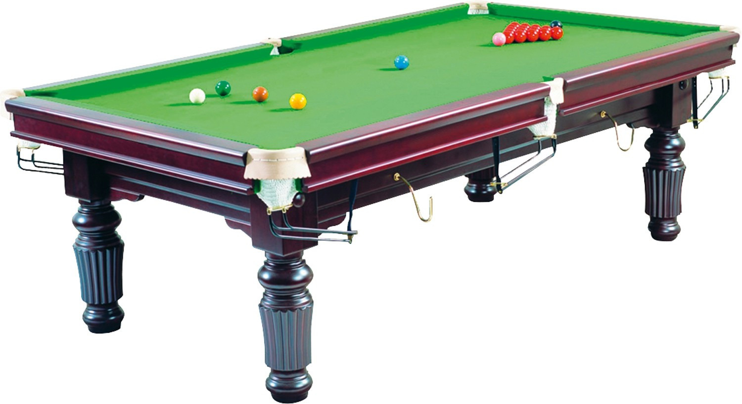 Mesa de bilhar snooker em madeira nobre, pano verde e bolas profissionais